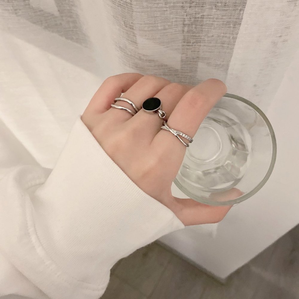 Silver Black Stone 3 Rings Set - Picture 4 of 8